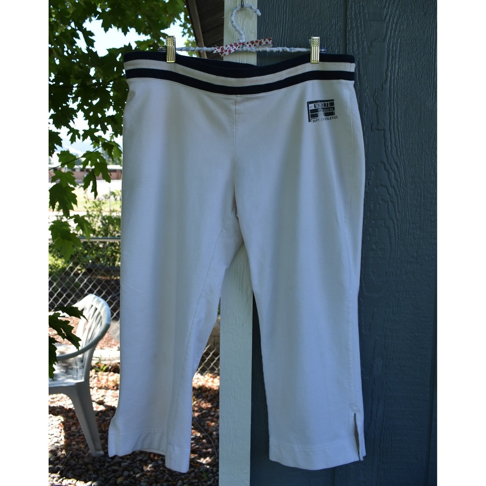 Nike 71 Dept of Athletics Crop Sweatpants Cream Navy Stripe Waist Women Large